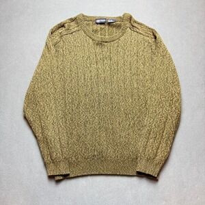 Faded Glory Knit Sweater Olive Green Textured Cotton Pullover